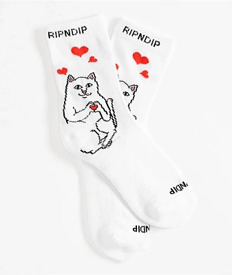 RIPNDIP Nermal Love White Mid Crew Socks