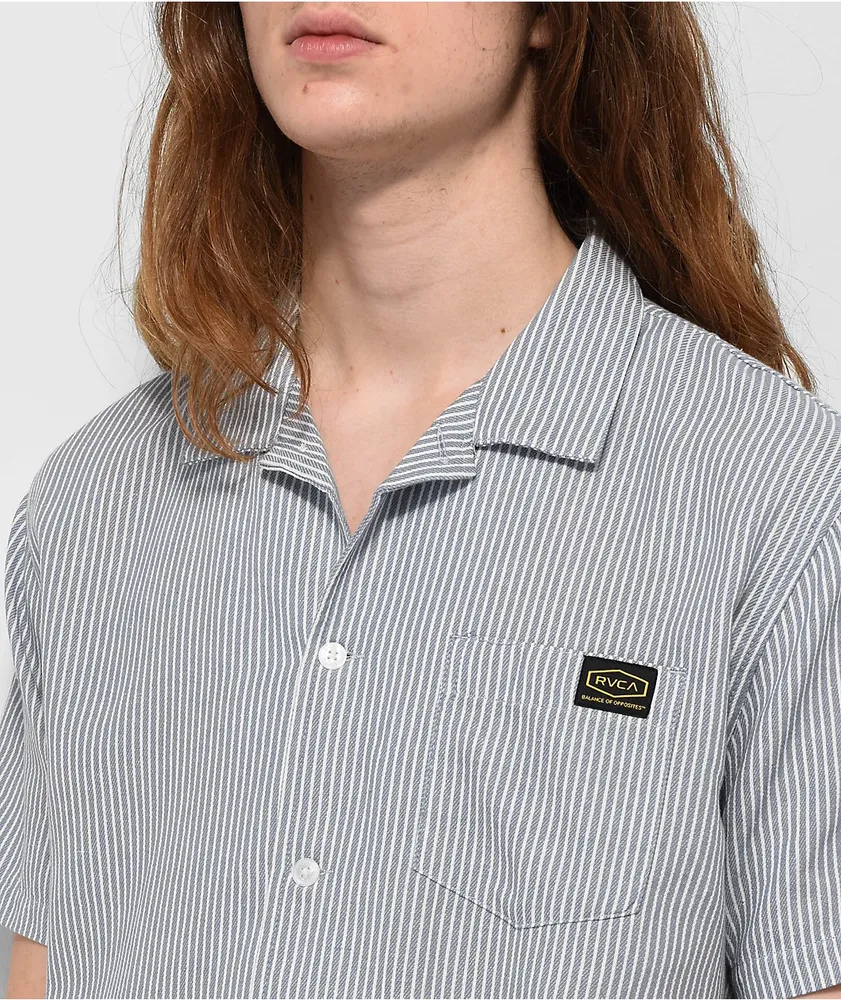 RVCA Dayshift Blue Stripe Short Sleeve Button Up Shirt
