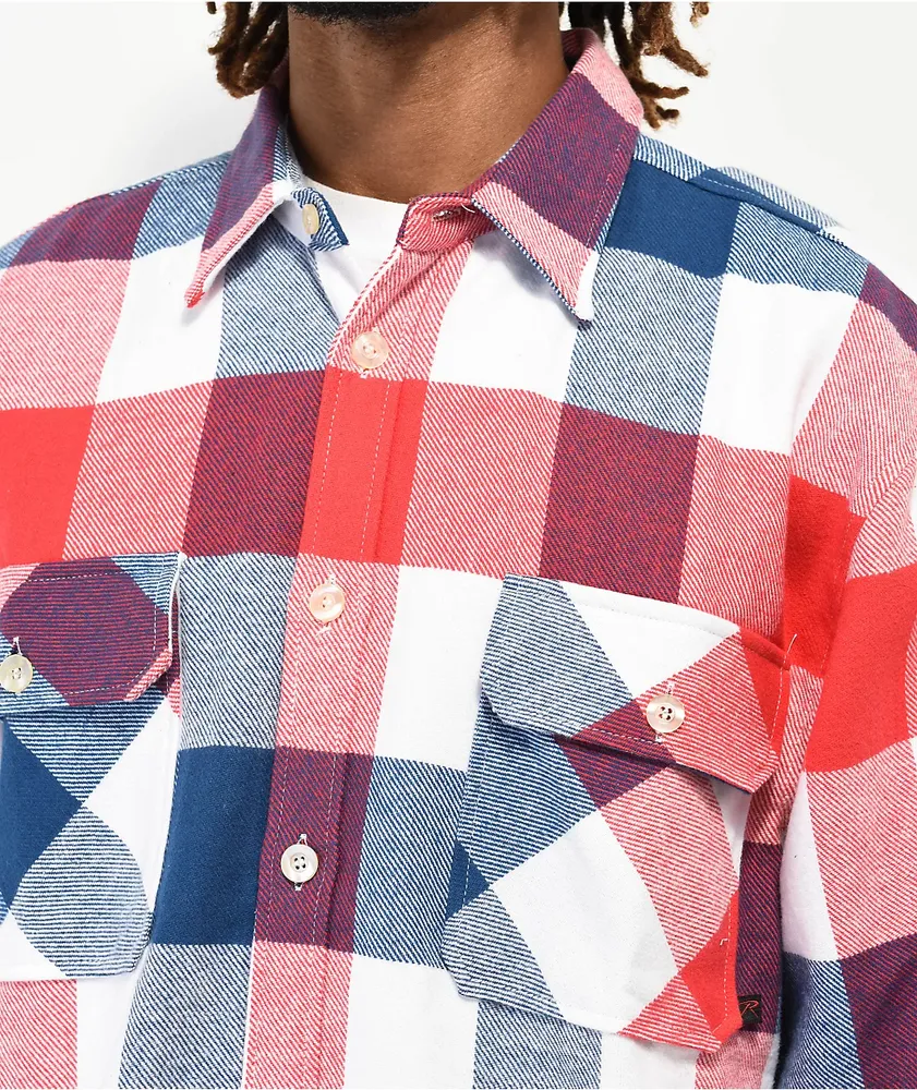 Rothco Heavy Red, White & Blue Plaid Flannel Shirt