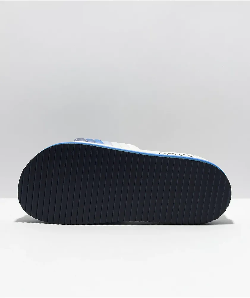 Roxy Slippy Jess Blue & White Slide Sandals