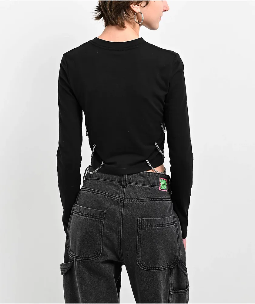 SWIXXZ Creature Chain Black Long Sleeve Crop T-Shirt