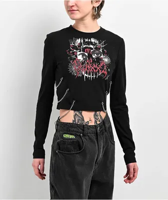 SWIXXZ Creature Chain Black Long Sleeve Crop T-Shirt