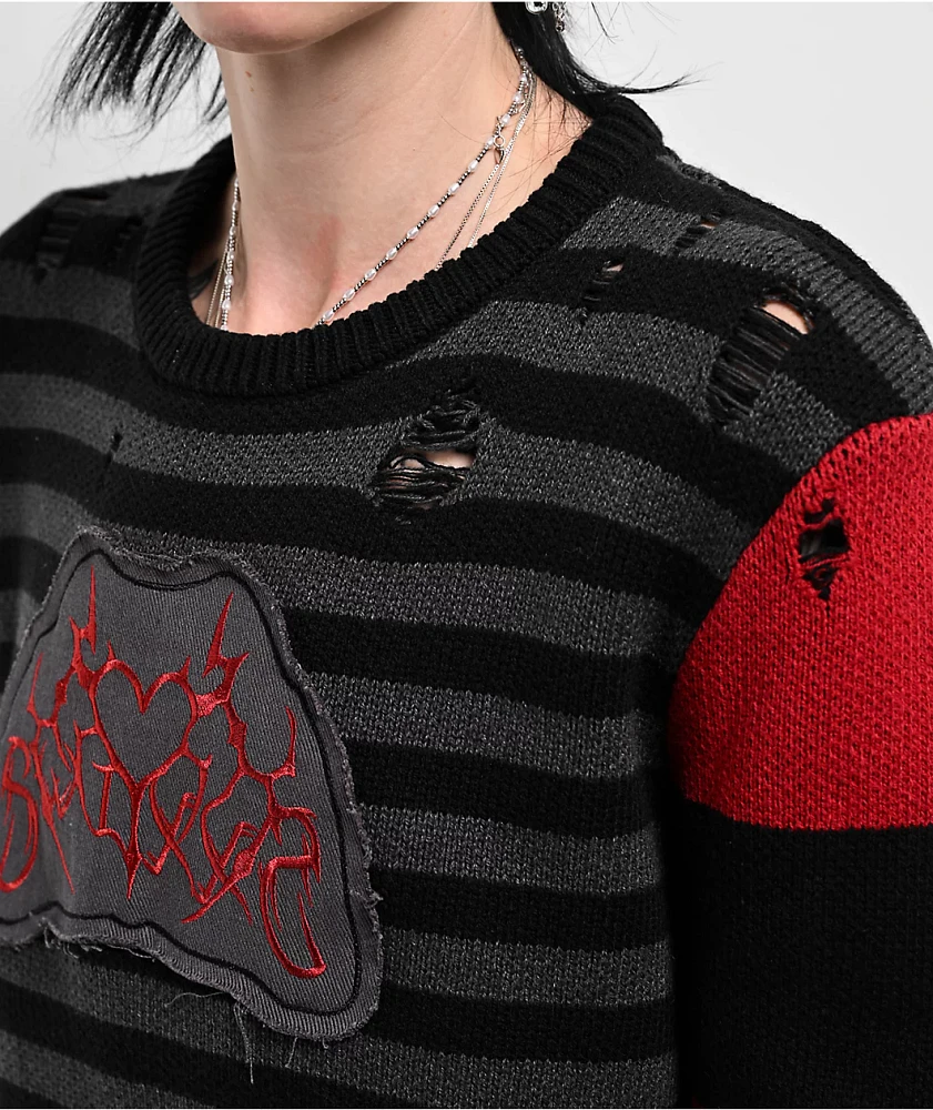 SWIXXZ Cyber Heart Black Stripe Sweater