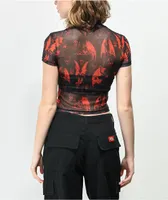 SWIXXZ Gargoyle Skull Black & Red Mesh Top