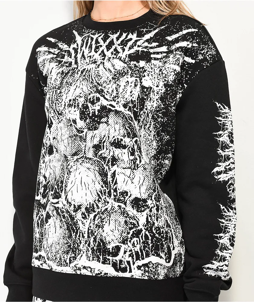 SWIXXZ Skull Pile Black Oversize Crewneck Sweatshirt