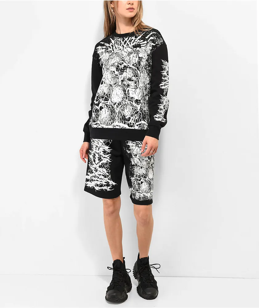 SWIXXZ Skull Pile Black Oversize Crewneck Sweatshirt