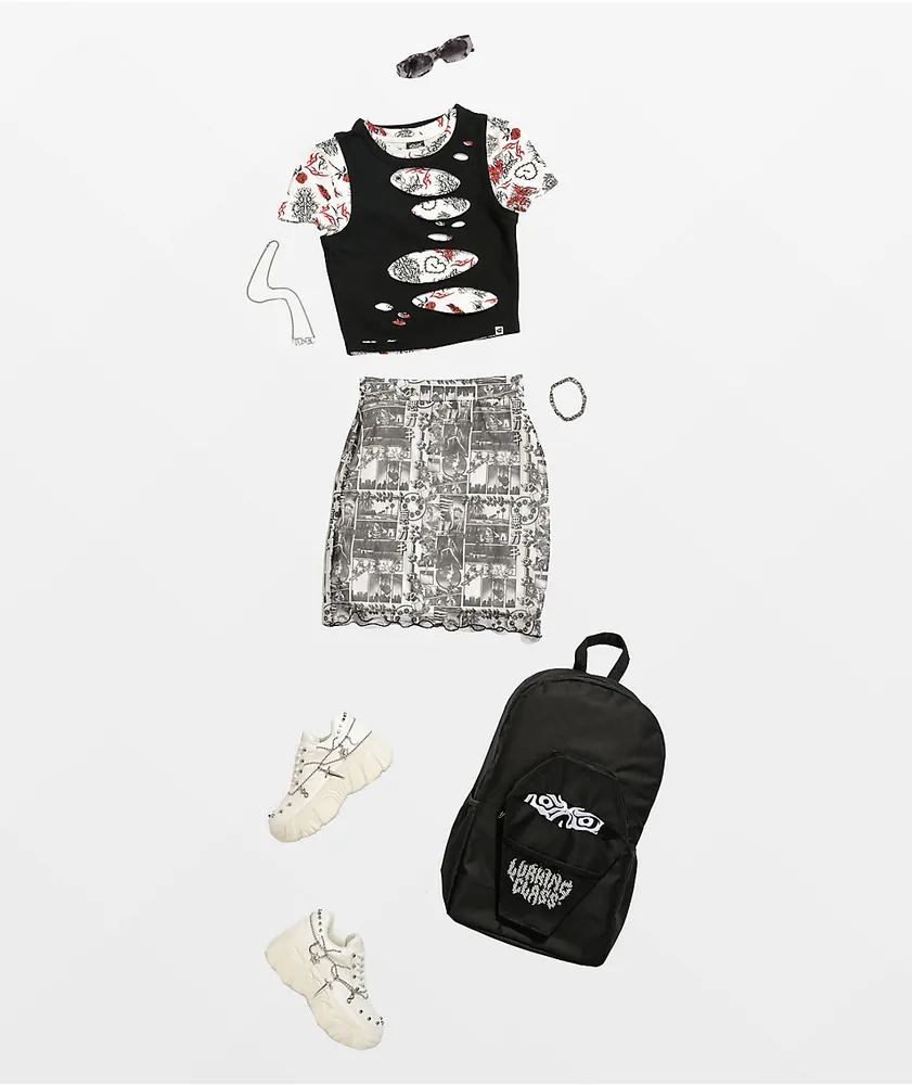 SWIXXZ Slashed Black & White Stacked Crop Top