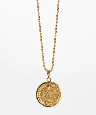 Saint Midas Aztec Calendar 20" Gold Chain Necklace