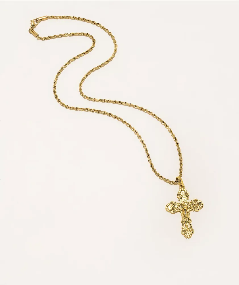 Saint Midas Cross 10" Gold Chain Necklace