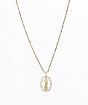 Saint Midas Diamond Jesus 20" Gold Necklace