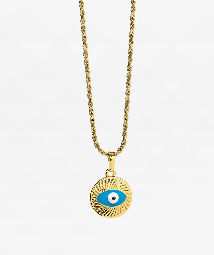 Saint Midas Evil Eye Pendant 20" Gold Chain Necklace