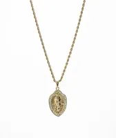 Saint Midas Guadalupe Crystal Pendant 20" Gold Chain Necklace
