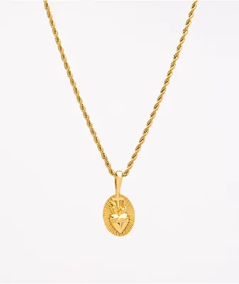 Saint Midas Heart Circle Yellow Gold 20" Rope Chain Necklace