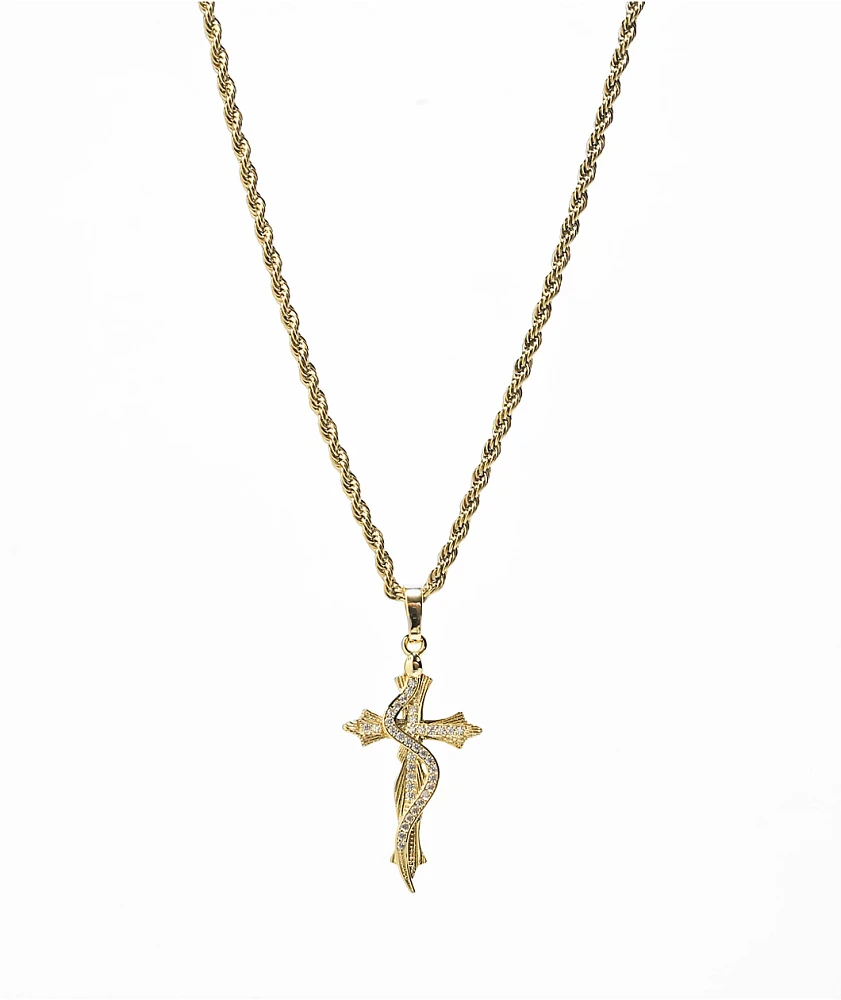 Saint Midas Serpent Cross 20" Gold Chain Necklace