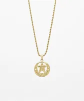 Saint Midas Star Of David Circle Pendant 20" Gold Chain Necklace