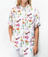 Salem7 Sticker White Short Sleeve Button Up Shirt