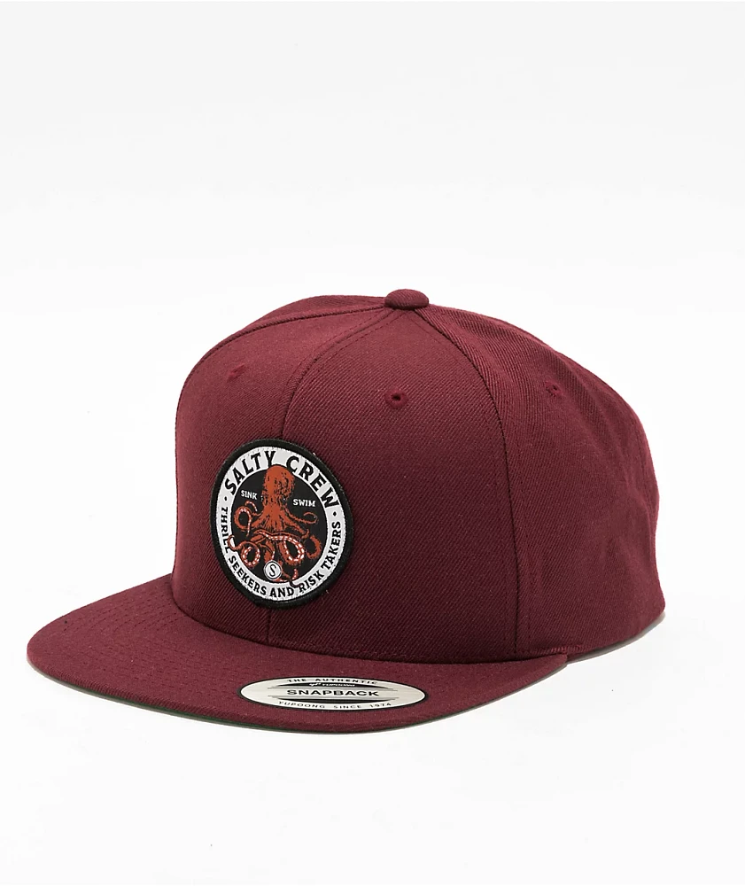 Salty Crew Deep Reach Burgundy Snapback Hat