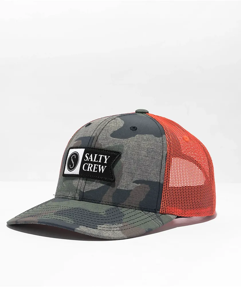 Salty Crew Pinnacle 2 Retro Orange & Camo Trucker Hat