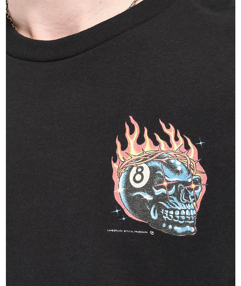 Samborghini 8 Ball Skull Black T-Shirt