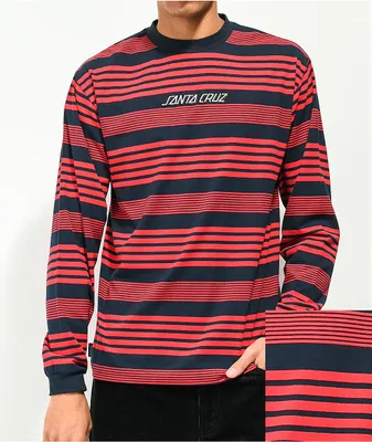 Santa Cruz Outline Red & Navy Stripe Long Sleeve T-Shirt