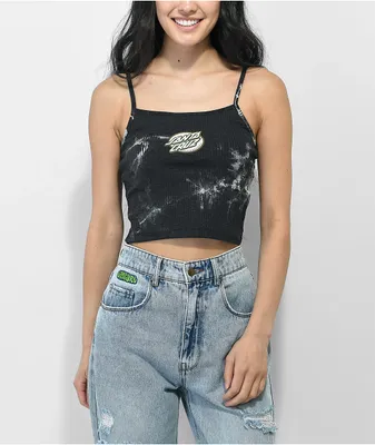 Santa Cruz Oval Dot Black Tie Dye Ribbed Crop Tank Top