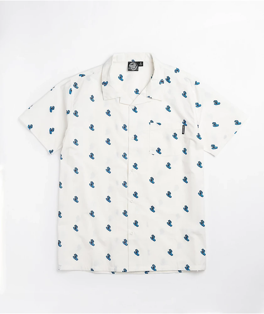 Santa Cruz Screaming Hand White Short Sleeve Button Up Shirt