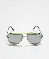 Silver & Green Pilot Sunglasses