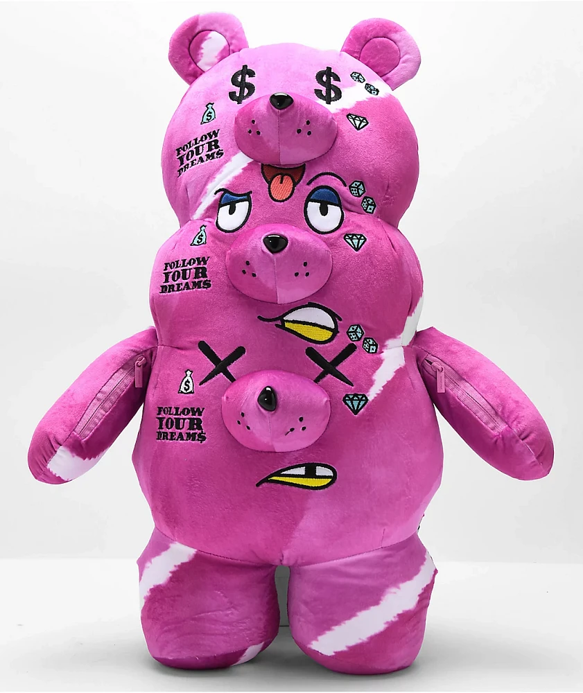 Sprayground 3 Headed Bear Pink Plush Backpack