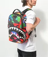 Sprayground Camoburst Deluxe Red, Orange & Green Leather Backpack