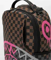 Sprayground Pink Drip DLX Brown Checkered Backpack