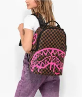 Sprayground Pink Drip DLX Brown Checkered Backpack