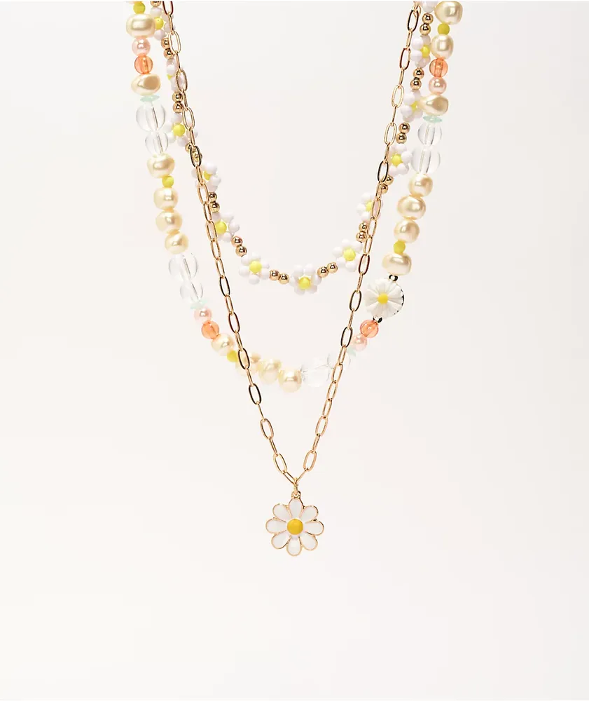 Stone + Locket Beaded Daisy Chain 9" Necklace