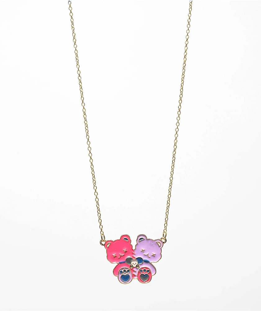 Stone + Locket Bestie Bears Gold Necklace