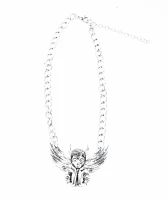 Stone + Locket Cherub Silver Choker Necklace