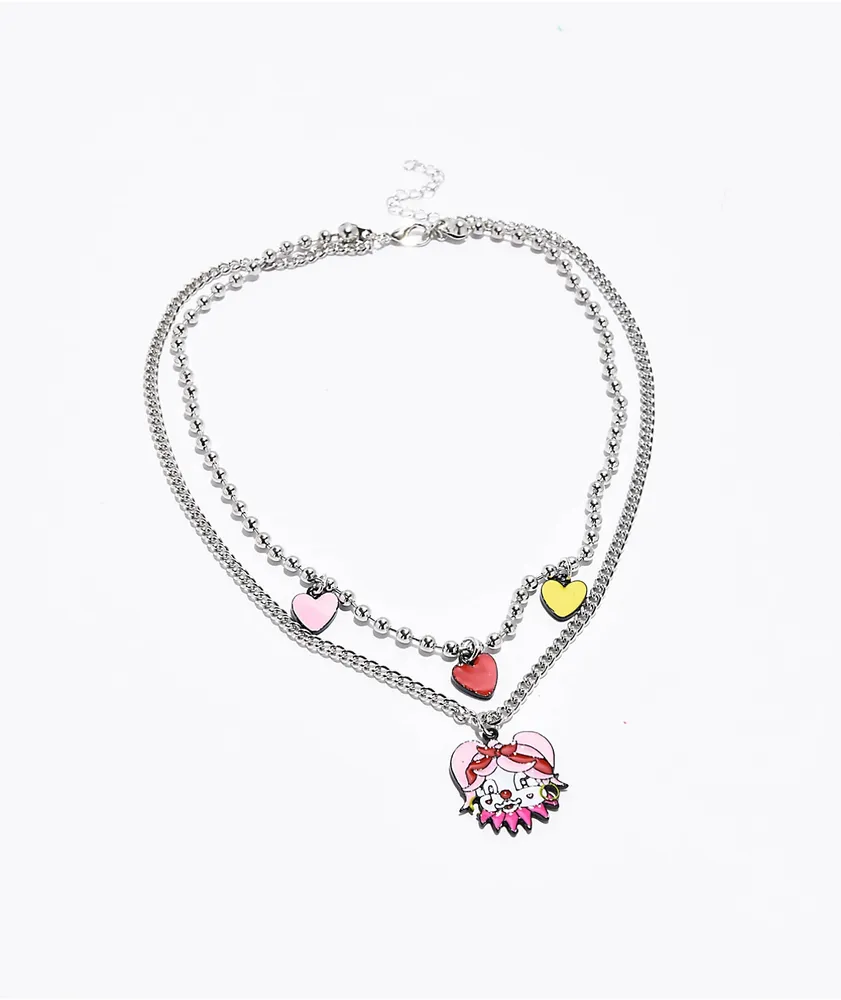 Stone + Locket Clown Around 18" Silver Layered Chain Necklace