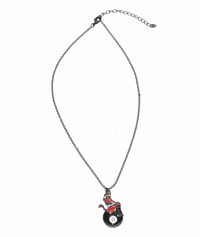 Stone + Locket Devilish 8 Ball 18" Chain Necklace