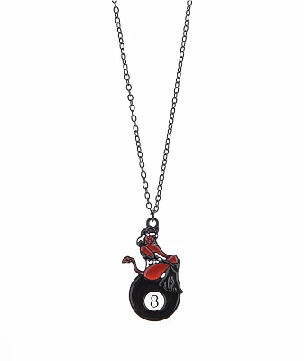 Stone + Locket Devilish 8 Ball 18" Chain Necklace