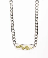 Stone + Locket Neon Dragon 14.25" Silver Chain Necklace