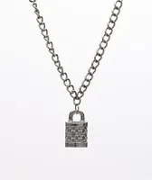 Stone + Locket Padlock Gunmetal 24" Necklace