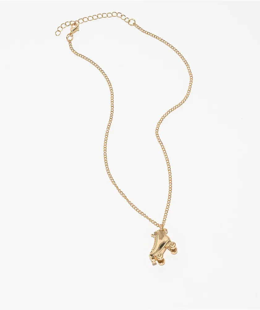 Stone + Locket Roller Skate Gold Necklace