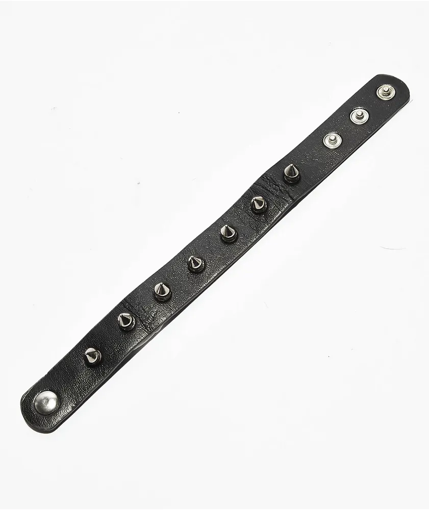 Stone + Locket Spiked Black Cuff Bracelet