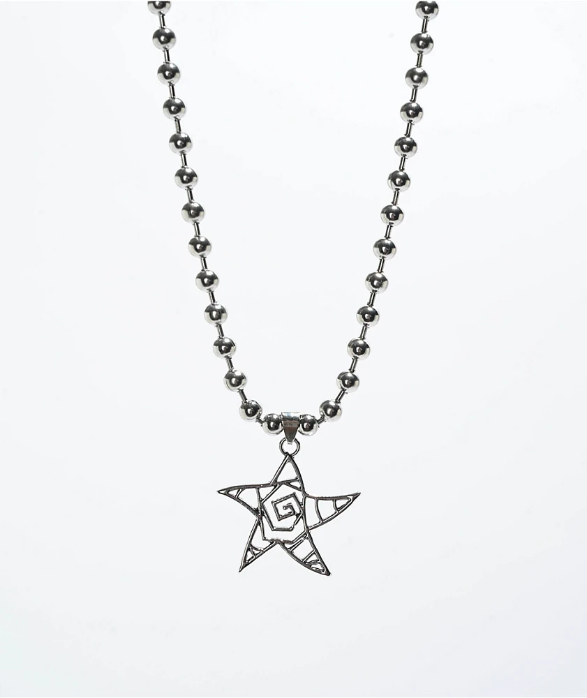 Stone + Locket Wavy Star 16" Silver Charm Necklace