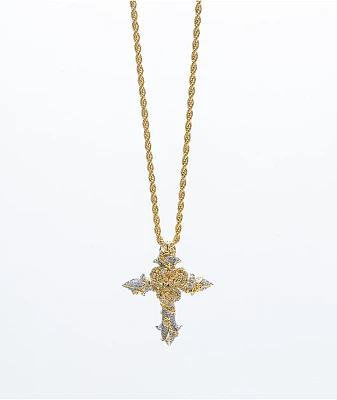 The Gold Gods Diamond Rose Cross Gold 22" Necklace