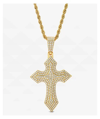The Gold Gods Diamond Royal Cross Gold 20" Rope Chain Necklace