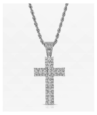 The Gold Gods Diamond Royal Cross White Gold 20" Rope Chain Necklace