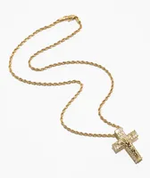 The Gold Gods Flooded Crucifix 22" Gold Rope Chain Necklace