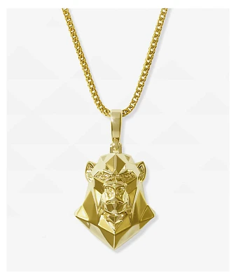 The Gold Gods Gold 22" Ape Head Pendant & Rope Chain Necklace