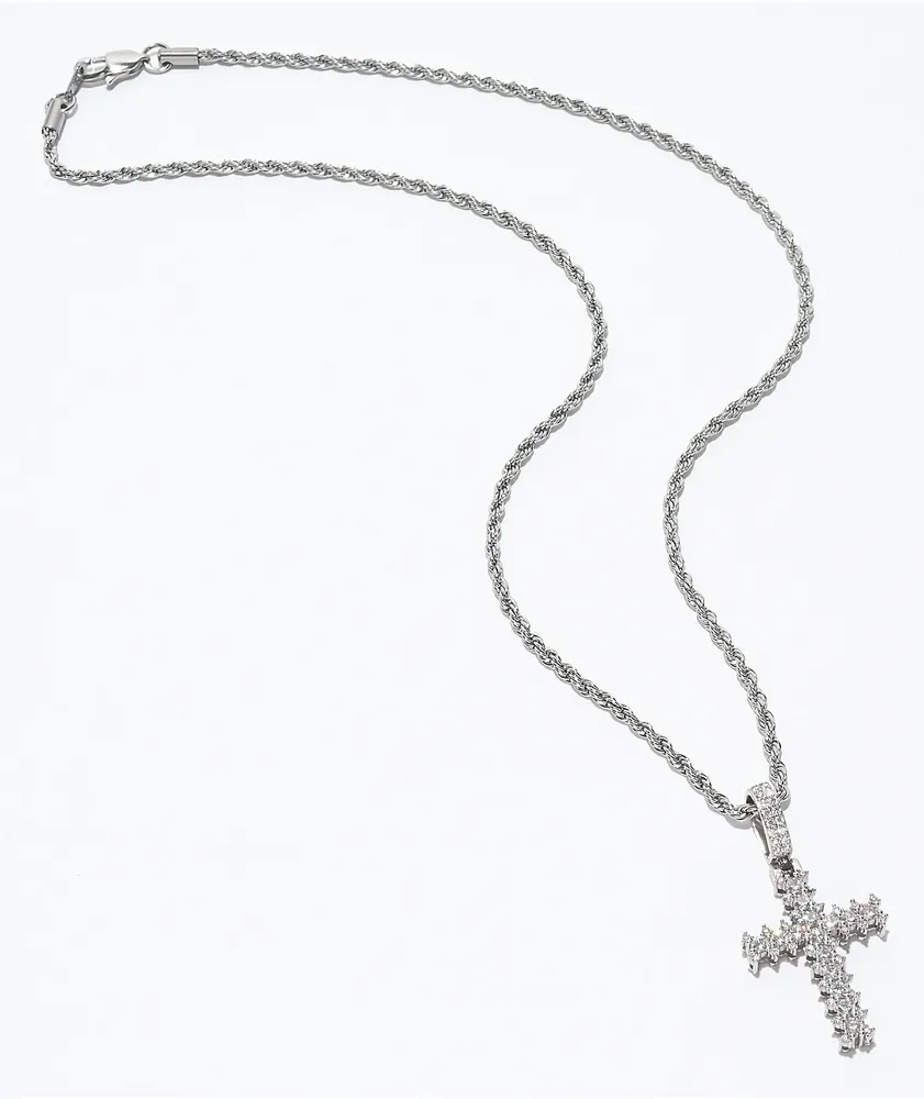 The Gold Gods White Gold Flooded Cross Rope 20" Chain Necklace