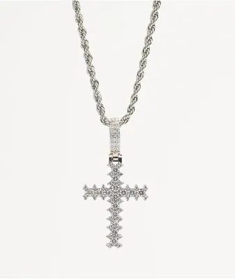 The Gold Gods White Gold Flooded Cross Rope 20" Chain Necklace