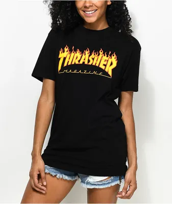 Thrasher Flame Logo Black Boyfriend Fit T-Shirt